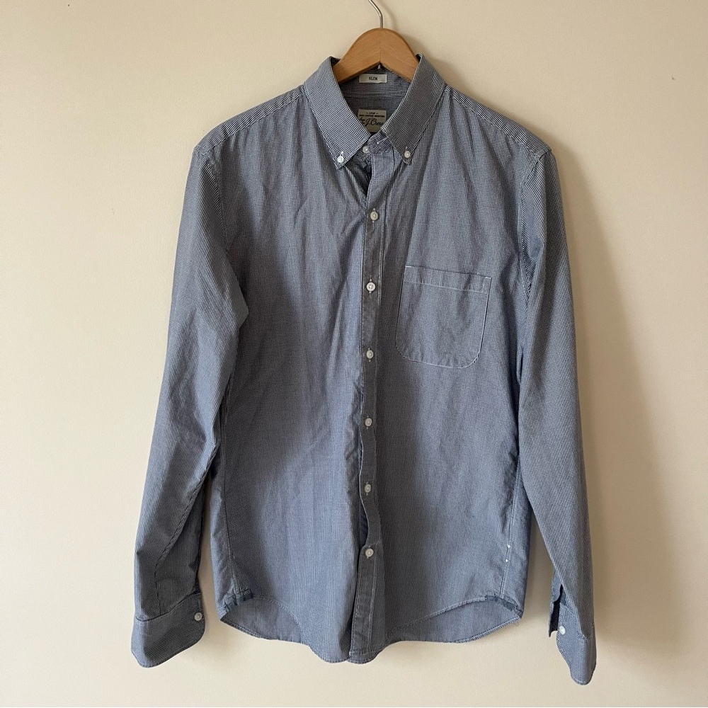 J. Crew Men's Blue Button-Down Shirt Gingham Plaid Size Medium Slim